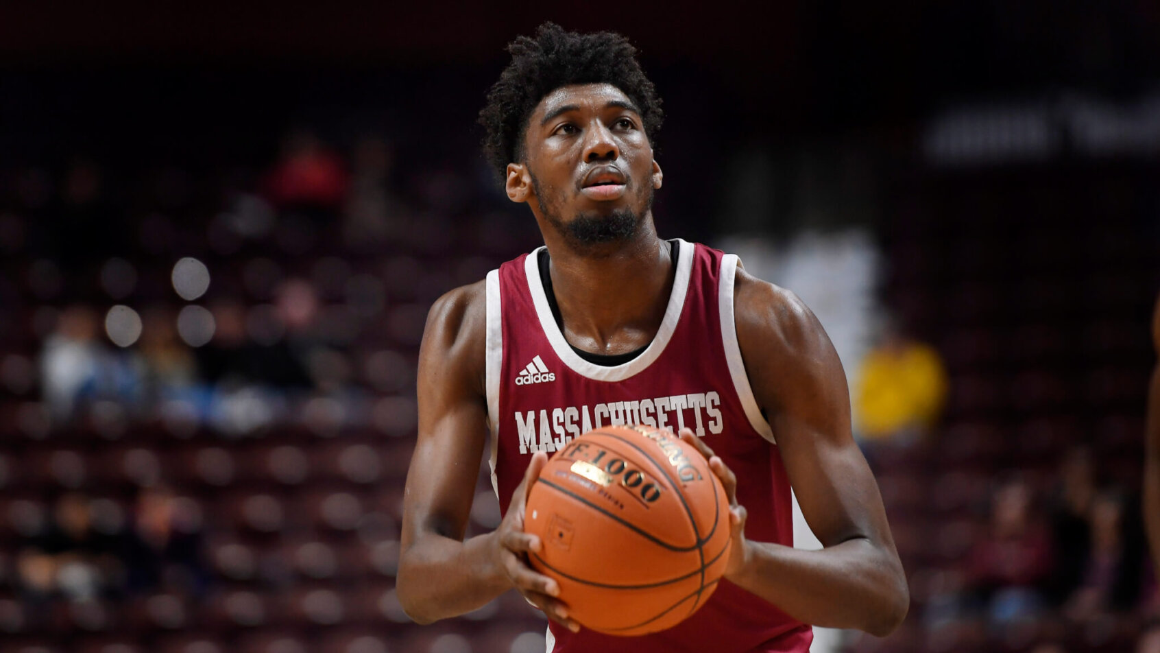 Massachusetts' T.J. Weeks shooting a free throw