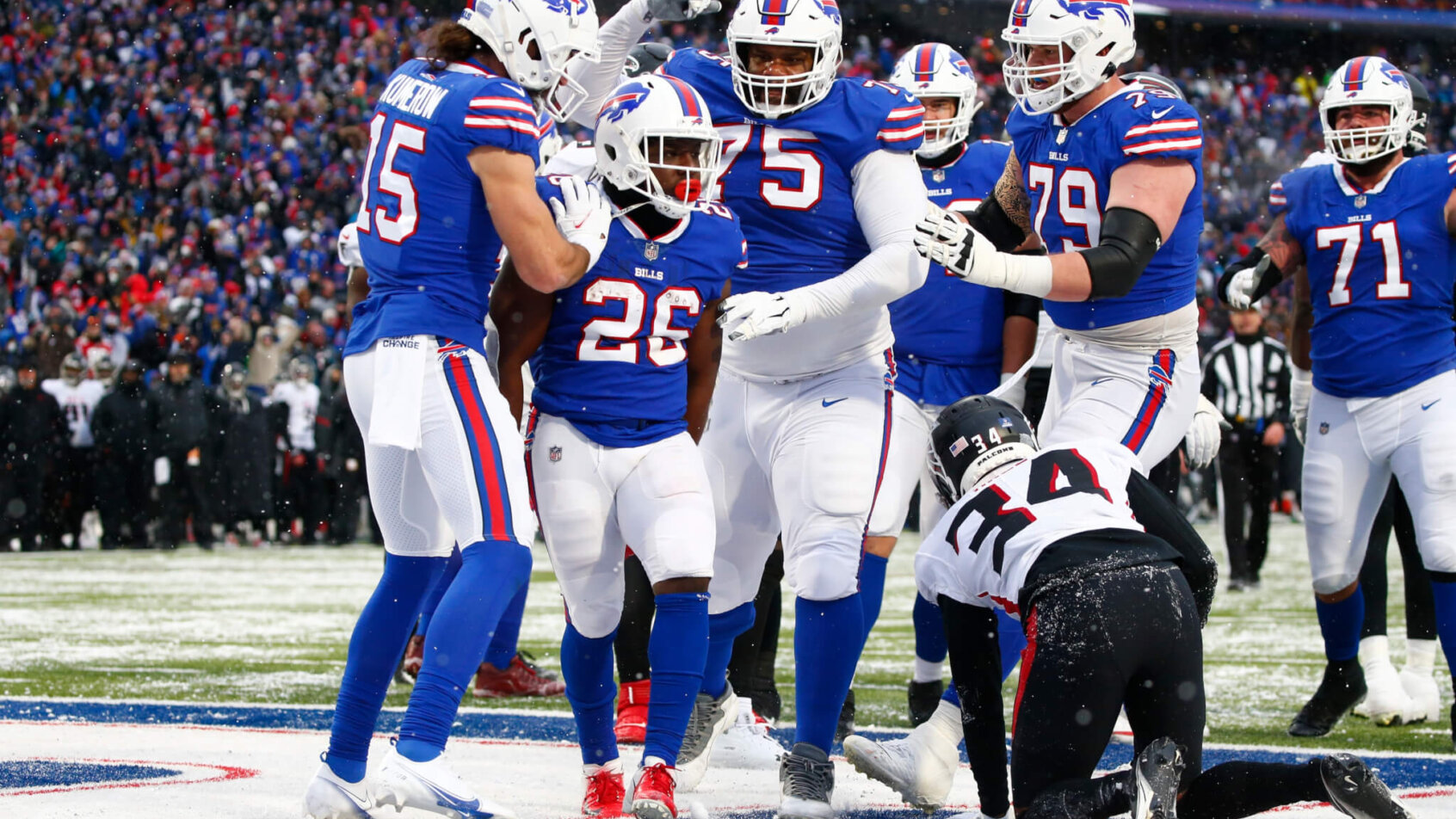 Buffalo Bills celebrate vs Atlanta Falcons