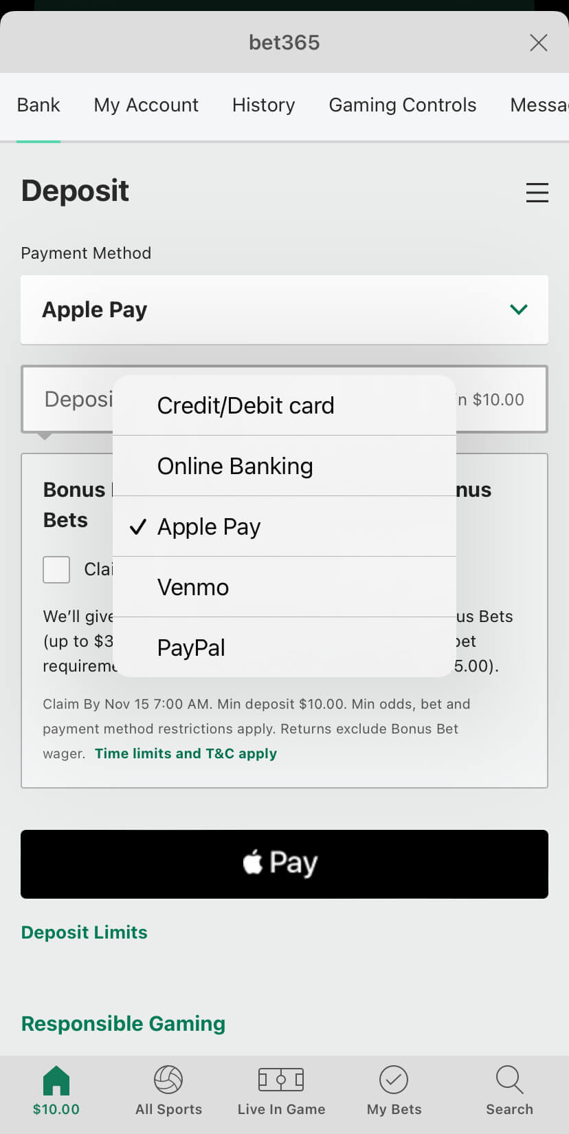 bet365 deposit methods