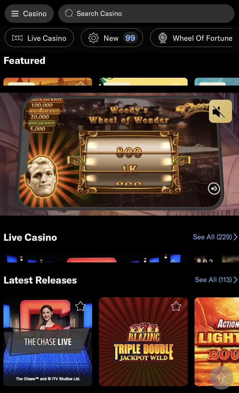 BetMGM casino app screenshot with featured games