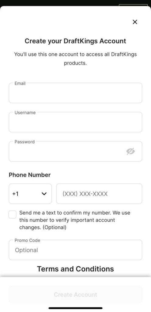 DraftKings app sign up process screenshot