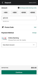 ESPN Bet banking screen