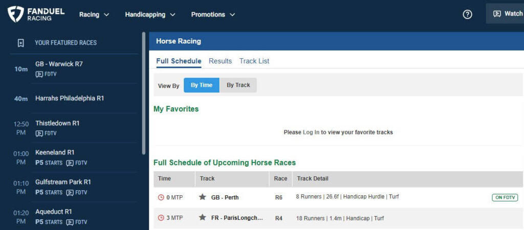 FanDuel racing screenshot with horse racing markets