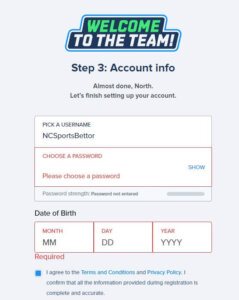 FanDuel North Carolina registration page screenshot