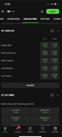 NFL player props at DraftKings