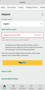 PayPal betting sites bet365