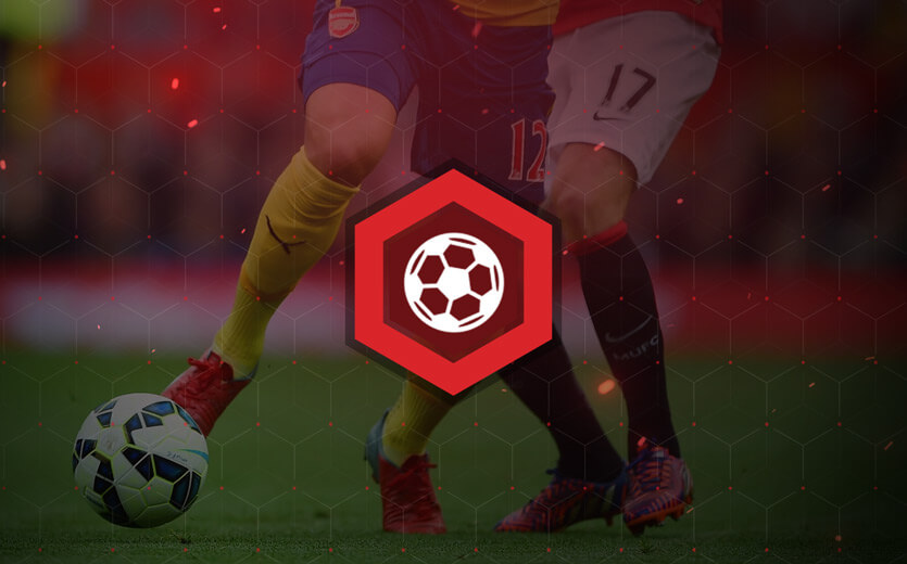 Soccer betting icon overlaid on soccer image black vs yellow socks