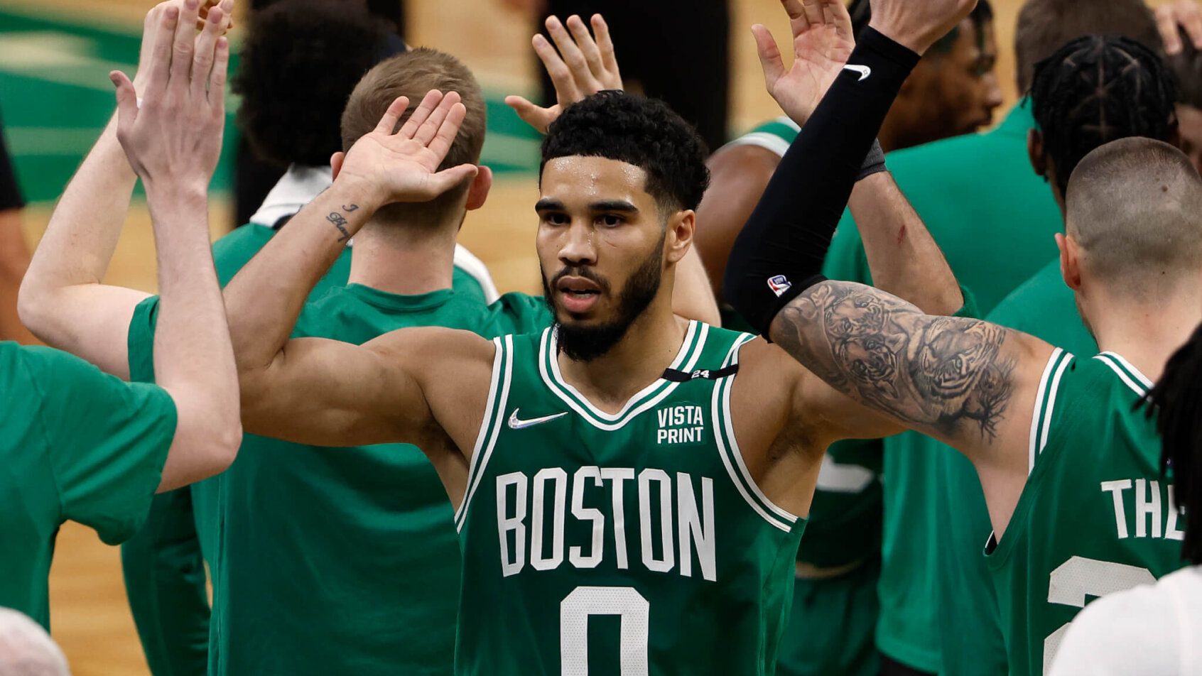 Jayson Tatum celebrates, Boston Celtics