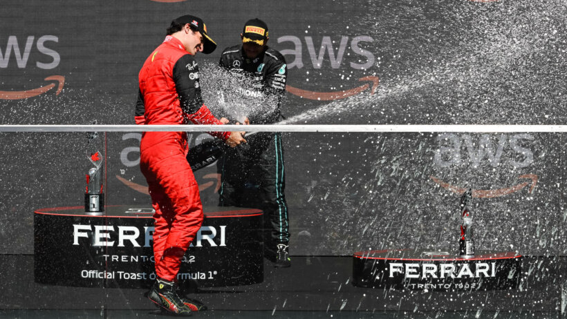 Mercedes driver Lewis Hamilton celebrating a win