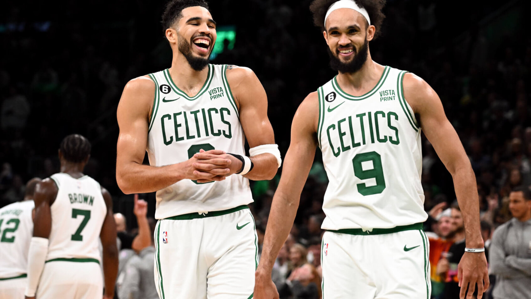 Derrick White and Jayson Tatum celebration