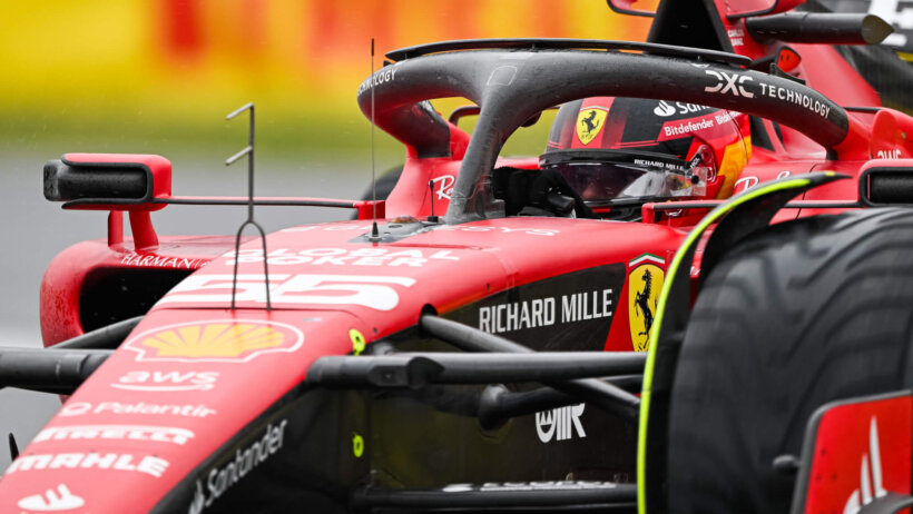 Closeup of Ferrari driver Carlos Sainz in his car