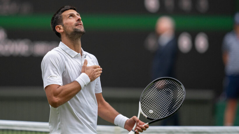 Novak Djokovic (SRB) celebrates winning his match against Andrey Rublev