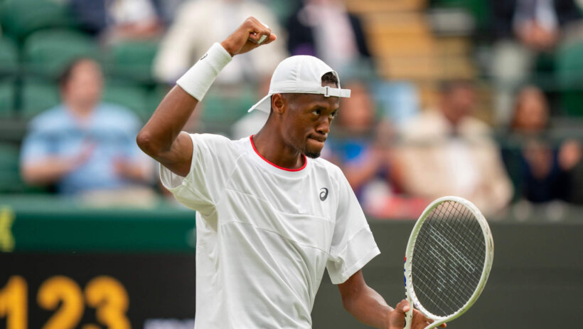 Christopher Eubanks pumps his first on the court at Wimbledon in 2023