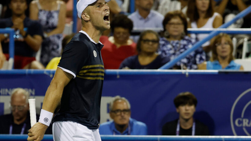 Tallon Griekspoor celebrates at the Citi Open.