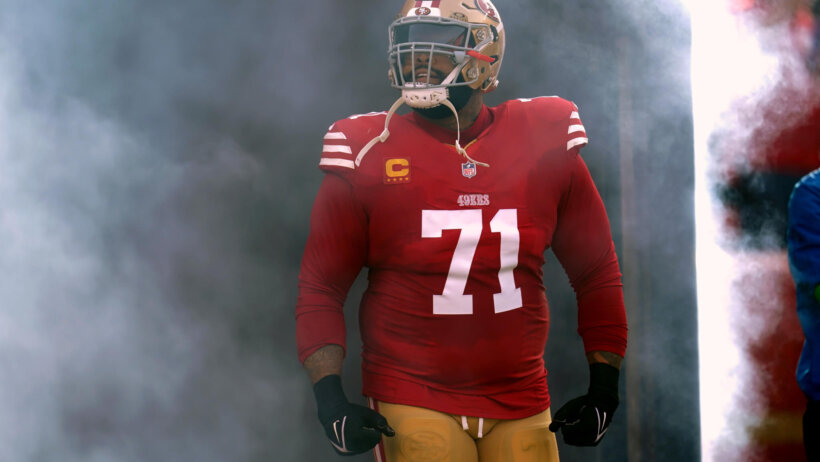 Trent Williams San Francisco 49ers entrance smoke red jersey