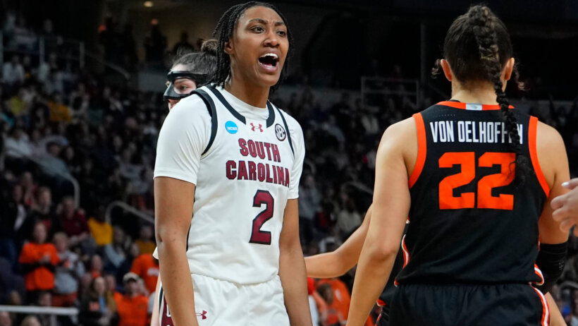 South Carolina Gamecocks forward Ashlyn Watkins celebrating a bucket