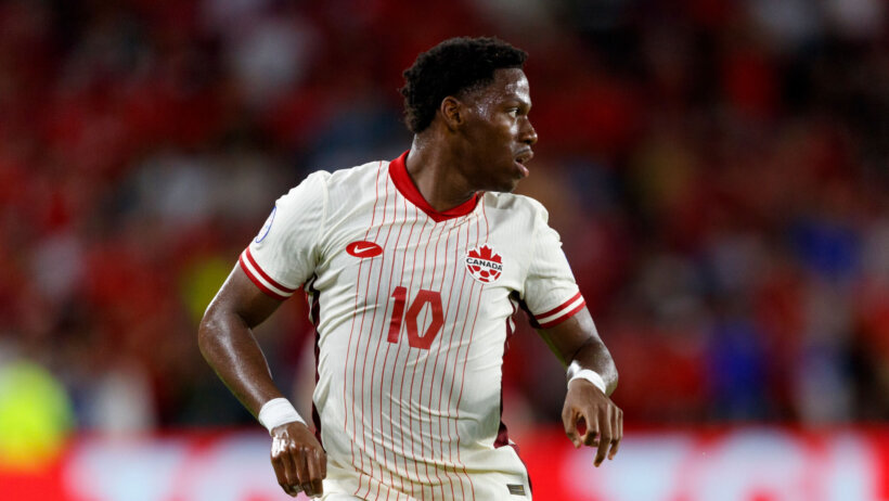 Canada forward Jonathan David on the pitch against Chile