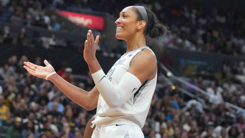 Las Vegas Aces center A'ja Wilson clapping