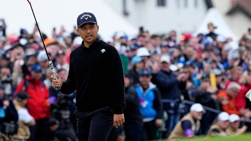 Xander Schauffele walks to the 18th green during The Open Championship in Scotland.