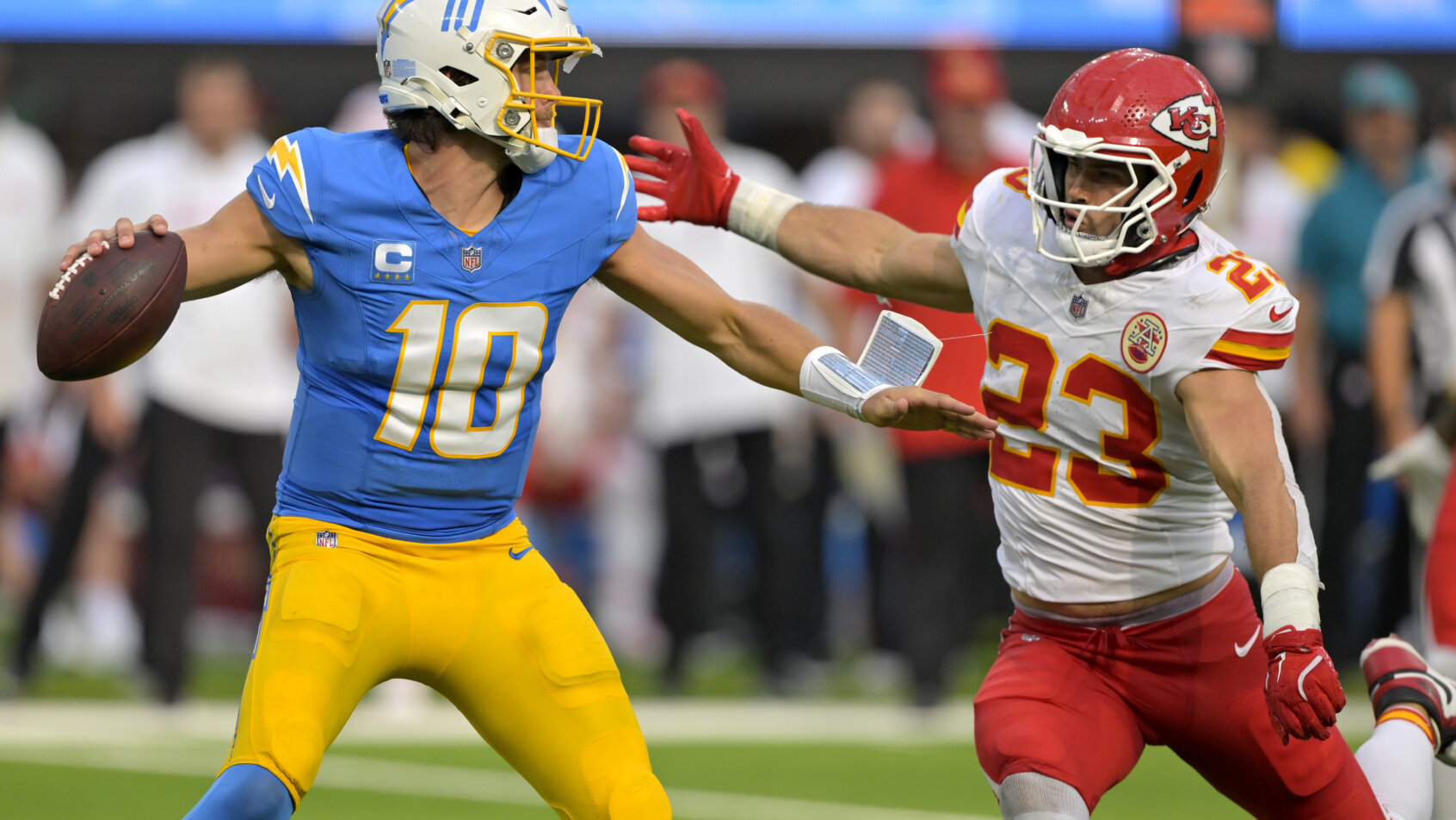 Los Angeles Chargers quarterback Justin Herbert throws an incomplete pass