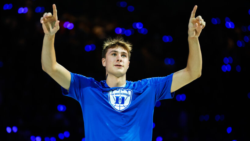 Duke Blue Devils guard Cooper Flagg is introduced before a game