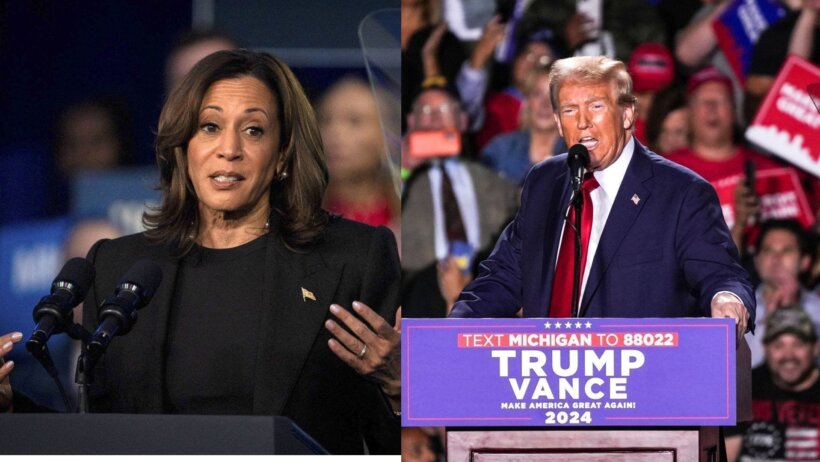 Split screen of Vice President Kamala Harris and former President Donald Trump