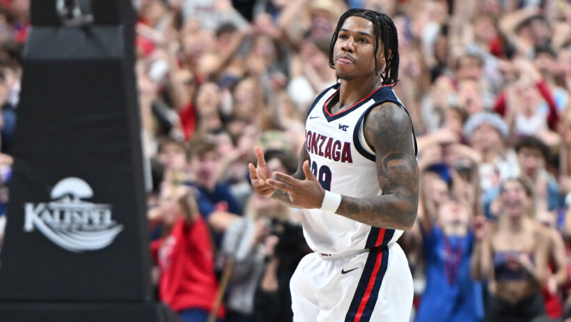 Gonzaga Bulldogs guard Khalif Battle on the court against Baylor