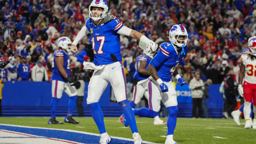 Buffalo Bills quarterback Josh Allen celebrating a touchdown