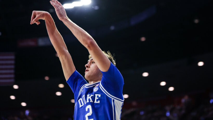 Duke Blue Devils forward Cooper Flagg shooting a jumper