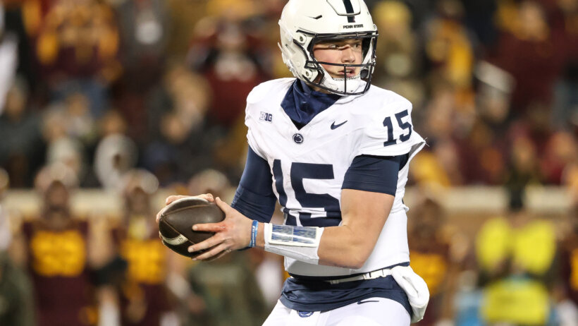 Penn State Nittany Lions quarterback Drew Allar takes a snap