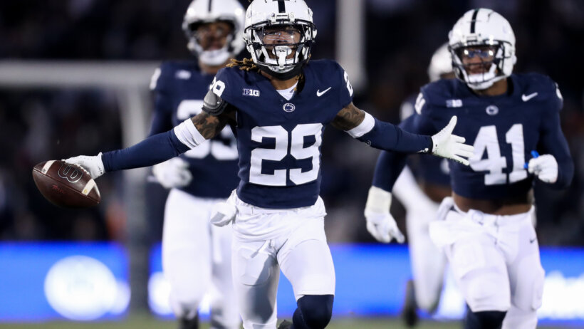 Penn State celebrating after an interception vs Maryland