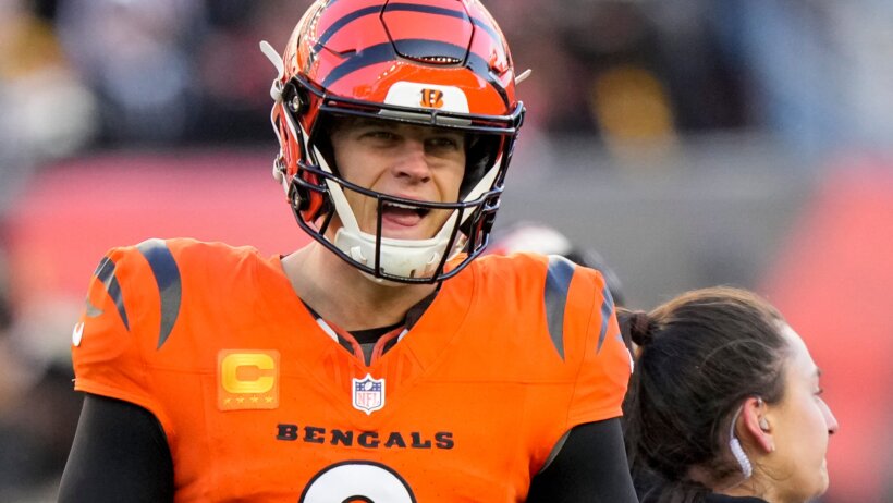 Close-up of Cincinnati Bengals quarterback Joe Burrow on the field