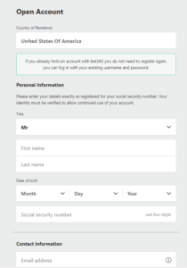 Bet365 registration fields new customer