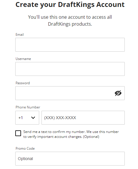 DraftKings promo code entry sign up screenshot