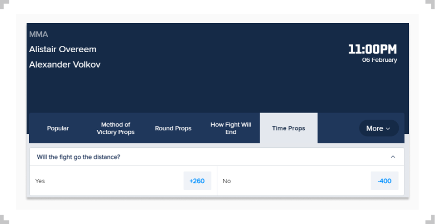Prop betting lines for Alistair Overeem and Alexander Volkov