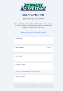 FanDuel sign-up page screenshot