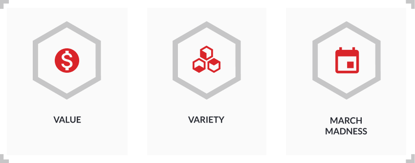 variety value sportsbook experience infographic with hexagon icons