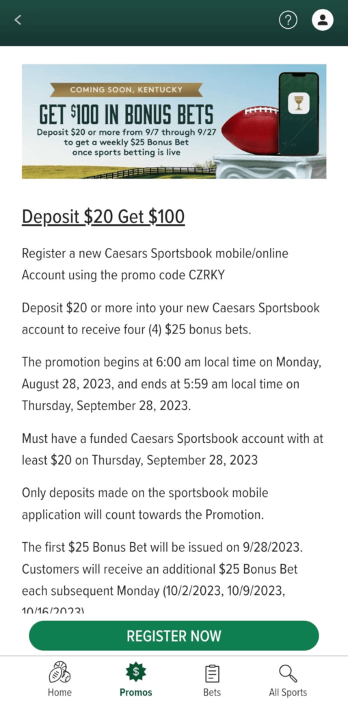 caesars kentucky early sign-up promo