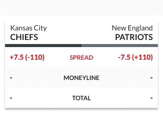 sample NFL odds lines showing just the spread odds numbers