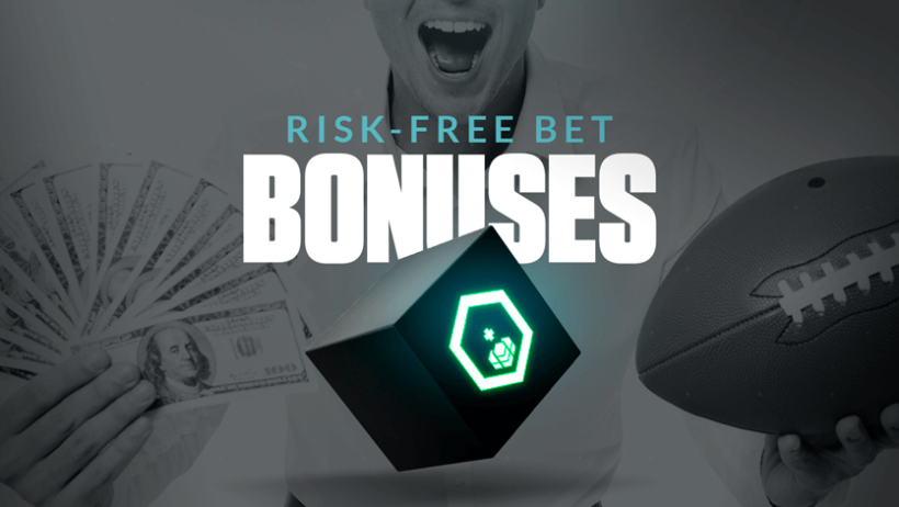 Image of man smiling with text overlay "risk-free bet bonuses"