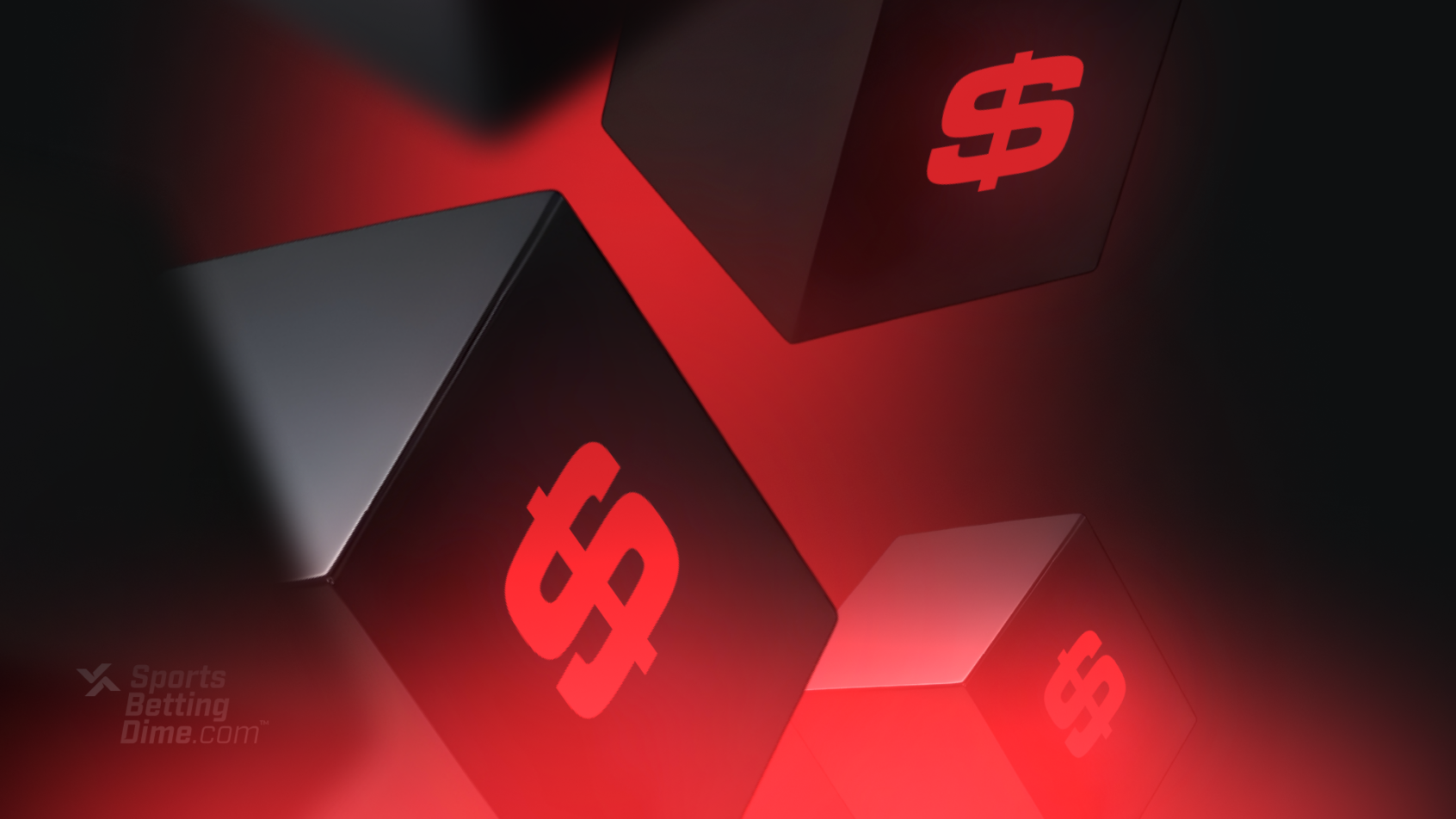 Three dimensional cubes emblazoned with glowing red dollar signs