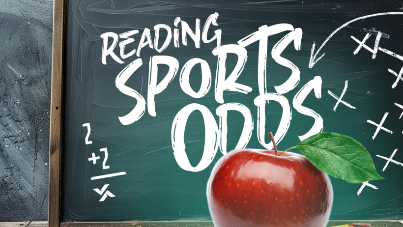 A chalkboard with the words "Reading Sports Odds" scrawled on it