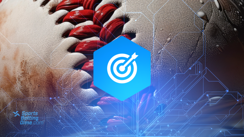 Closeup of a baseball with a betting strategy icon