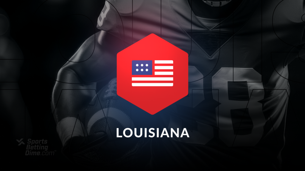 usa flag icon overlaid on a football player with the text louisiana