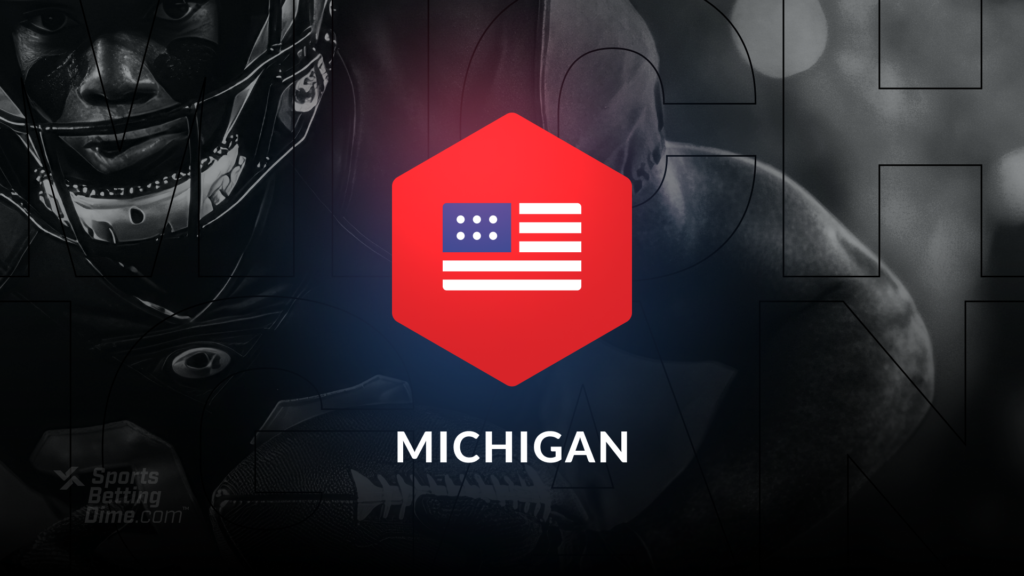 usa flag icon overlaid on a football player with the text michigan