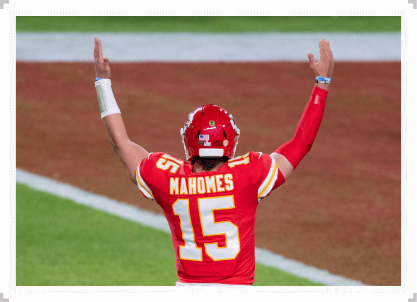 Patrick Mahomes signaling a touchdown